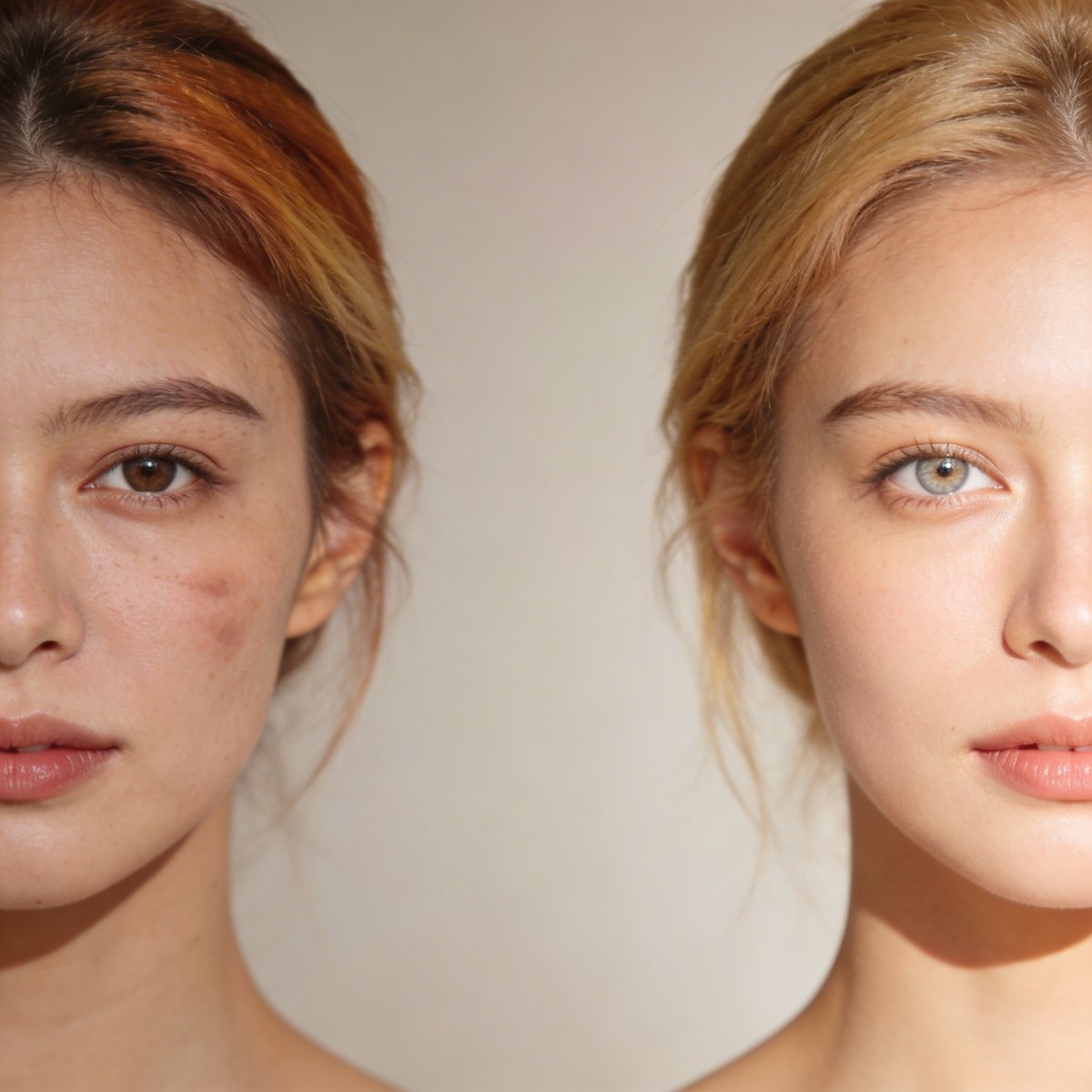 Comparaison avant-après montrant l'impact d'une coloration adaptée à la colorimétrie