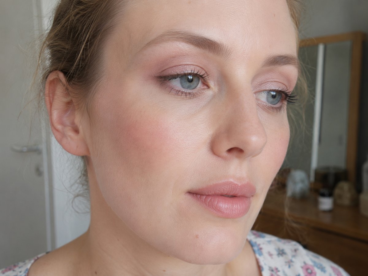 Exemple de maquillage adapté à l'été clair avec teintes roses poudrées et grises douces