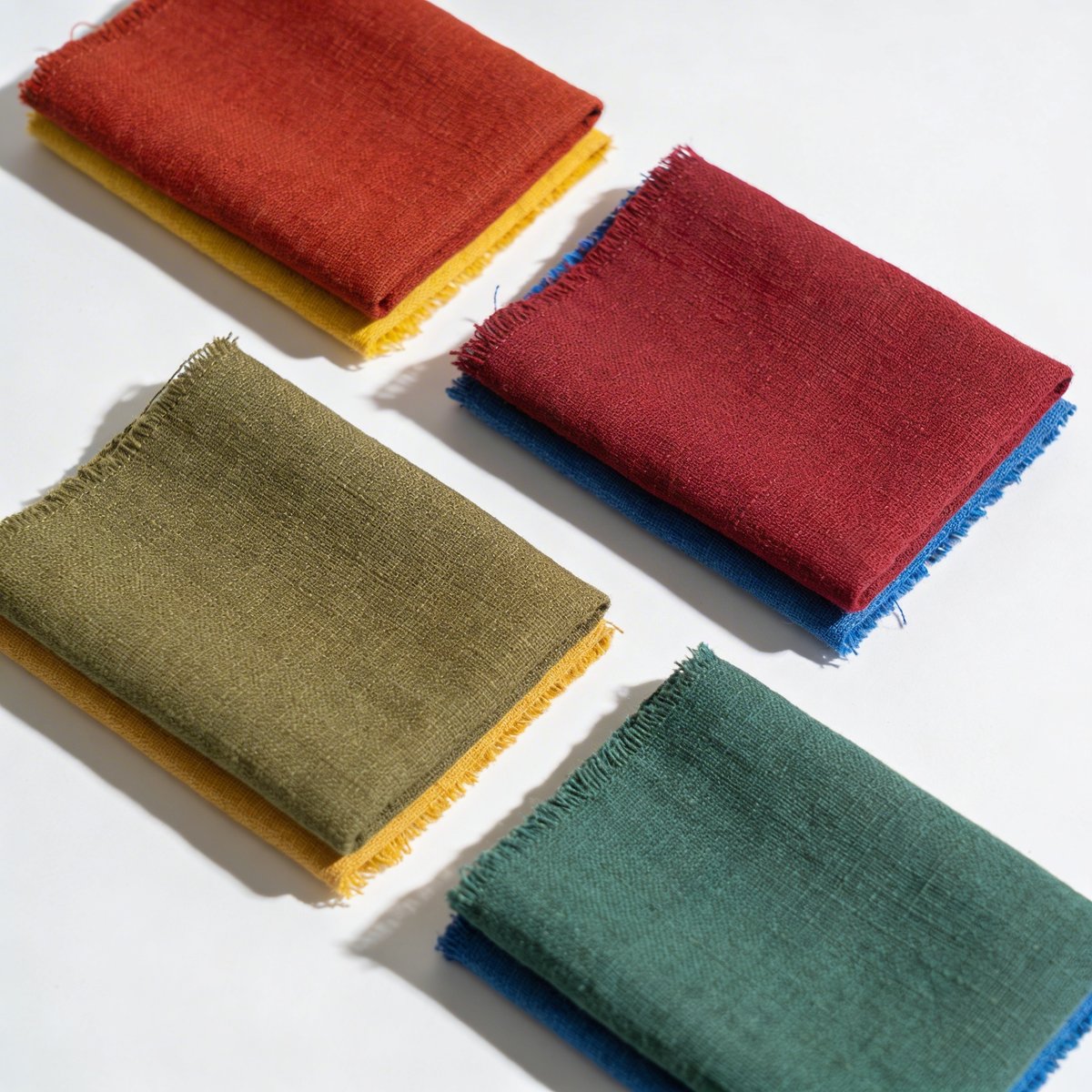 Comparaison visuelle de nuances chaudes et froides : rouge coquelicot vs rouge cerise, vert kaki vs vert sapin
