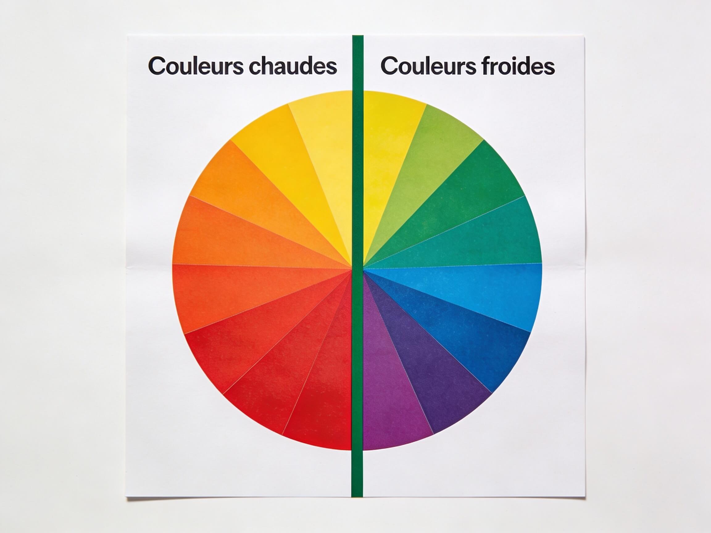 Cercle chromatique divisé en couleurs chaudes et couleurs froides — base de la colorimétrie