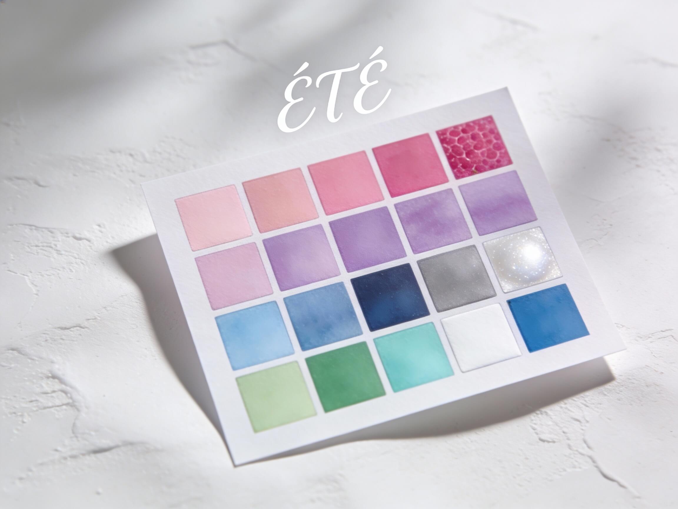 Palette colorimétrique Été — couleurs froides, claires et douces